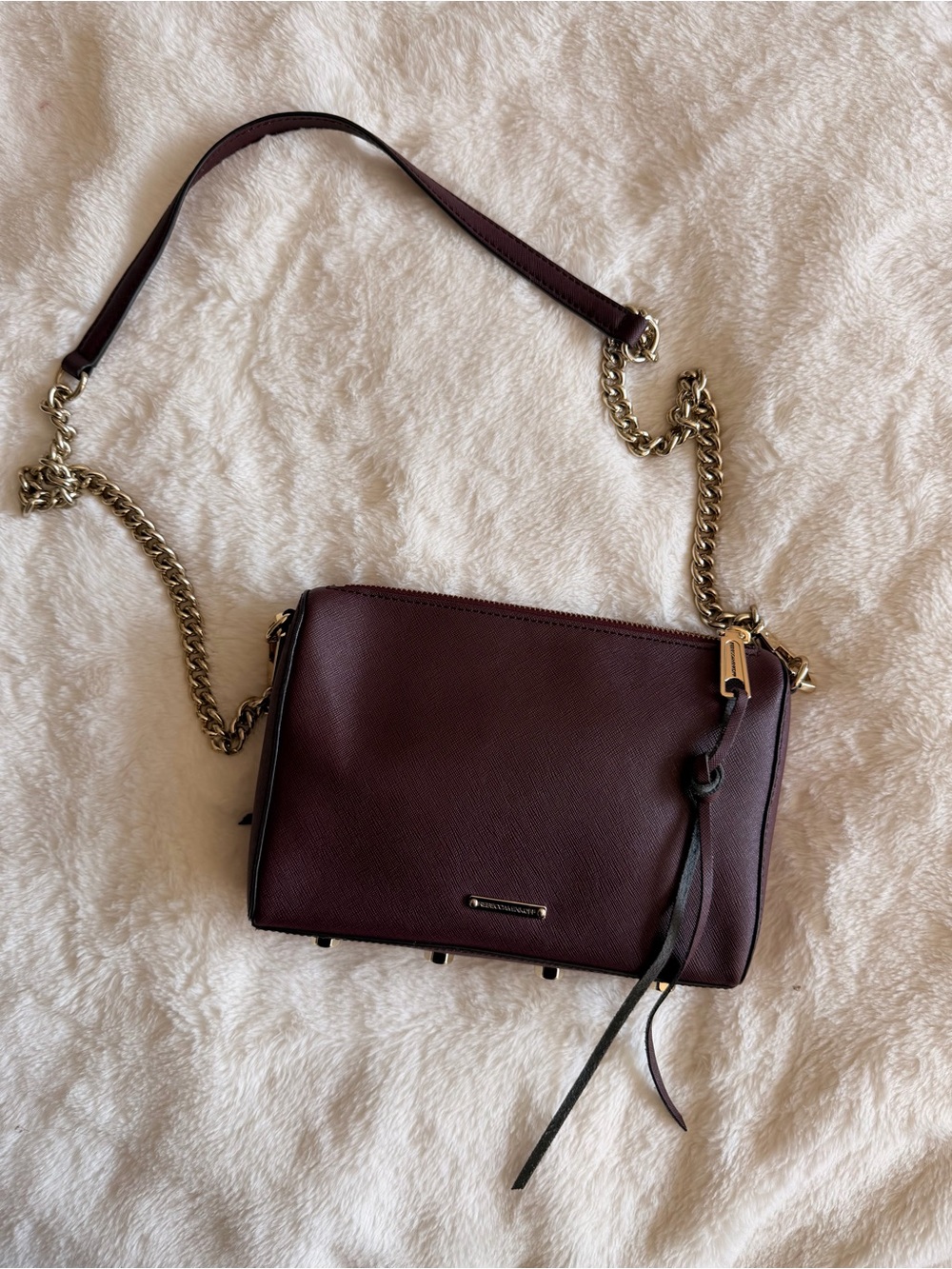 Rebecca Minkoff Burgundy Leather Crossbody with Gold Chain